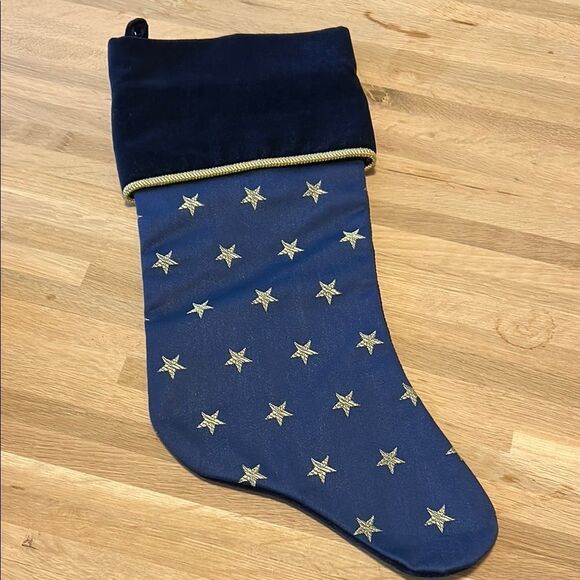 VTG Navy Satin and Velvet Gold Star Christmas Stocking - Picture 1 of 7